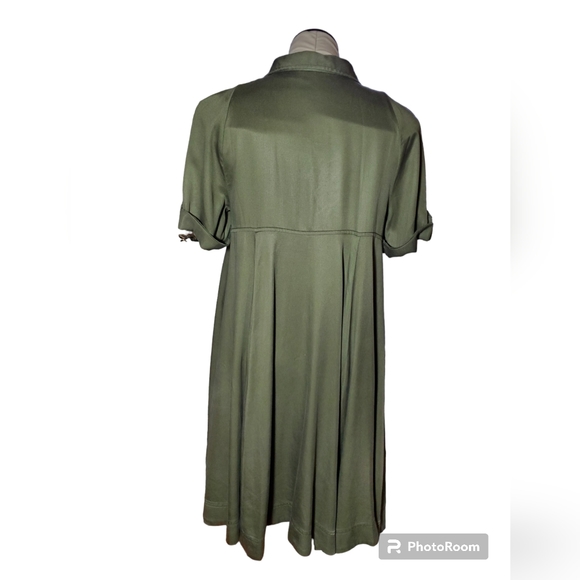 Anthropologie Holding Horses Olive Military Swing Shirtdress Size 4P - Picture 5 of 8